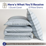 American Soft Linen 100% Washed Cotton Percale Duvet Cover Set – 200TC Yarn-Dyed Striped Bedding with 2 Pillow Shams