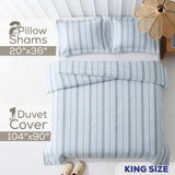 American Soft Linen 100% Washed Cotton Percale Duvet Cover Set – 200TC Yarn-Dyed Striped Bedding with 2 Pillow Shams