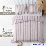 American Soft Linen 100% Washed Cotton Percale Duvet Cover Set – 200TC Yarn-Dyed Striped Bedding with 2 Pillow Shams