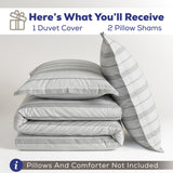 American Soft Linen 100% Washed Cotton Percale Duvet Cover Set – 200TC Yarn-Dyed Striped Bedding with 2 Pillow Shams