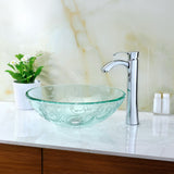 Vieno Series 17 in. Bathroom Vessel Sink with Scratch-Tough and Stain-Resistant Non-Porous Surface in Clear Floral Glass