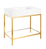 ANZZI Ventura 36" Console Sink (36" W x 28" H), Gel-Coated Resin Countertop, Stainless Steel Frame, Integrated Sink & Tempered Glass Shelf
