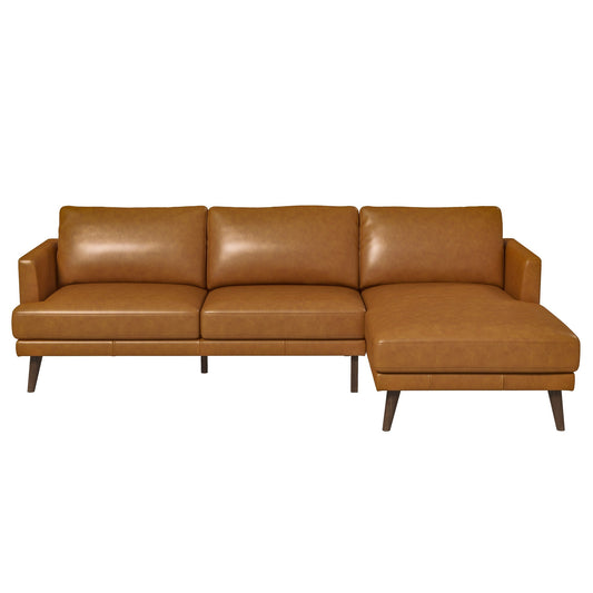Lore L-Shaped Genuine Leather Sectional In Tan Right Facing