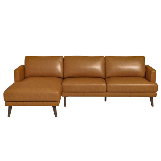 Lore L-Shaped Genuine Leather Sectional In Tan Left Facing