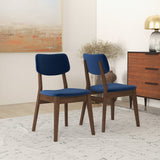 Carlos Blue Velvet Solid Back Side Chair (Set Of 2)