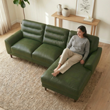Clarion Genuine Green Leather Sectional Sofa with Right Chaise Lounge