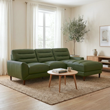 Clarion Genuine Green Leather Sectional Sofa with Right Chaise Lounge
