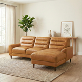 Clarion Genuine Tan Leather Sectional Sofa with Right Chaise Lounge