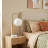 Auris White Globe Lampshade Table Lamp with Marble Base