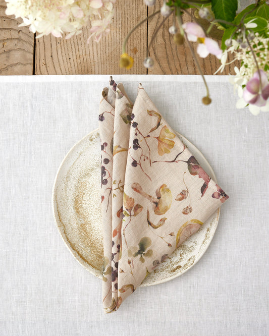 Autumn forest print linen napkin set of 2