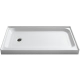 ANZZI Tier 60" x 32" Single Threshold Shower Pan, Durable Marine Grade Acrylic, cUPC Certified, 3-Wall Alcove Installation, Various Drain Options