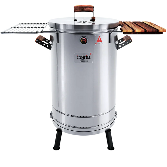 3-in-1 Stainless Steel Smoker Barrel Grill Premium– Portable Charcoal BBQ with Thermometer, Outdoor Cooking Smoker for Camping, Backyard & Home BBQ INGRILL