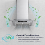 CIARRA 30 inch Glass Wall Mount Range Hood, 650 CFM 3-Speed Extraction, Wave & Touch Control Kitchen Hood CAS75502-N-OW