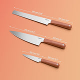 Ciarra Beyond Trio Knife Set with Gift Box, with Chef Knife, Serrated Bread Knife and Utility Knife, High Carbon Stainless Steel with Ergonomic Handle | Orangina