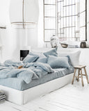 Blue melange linen flat sheet