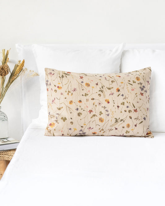 Botanical print linen pillowcase