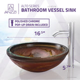Alto Series 17 in. Bathroom Vessel Sink with Scratch-Tough and Stain-Resistant Non-Porous Surface in Brown Glass
