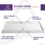 Plateau Series 60 in. L x 36 in. W Barrier Free Shower Base in White