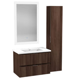 ANZZI Conques 3-Piece Vanity Set (30" W), Wall Mounted, Glossy White Stone Top, Soft-Close Drawers, LED Defogger Mirror & 55" Side Cabinet