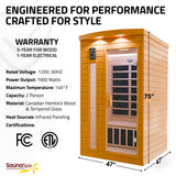 2-Person Indoor Cabin Sauna in Hemlock with Infrared Heating Panels, Tempered Glass Door, and Chromotherapy Lighting