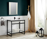 ANZZI Orchard 36" Console Sink Base (34" H), Ultramodern Angular Frame, Rust-Resistant Stainless Steel, Tempered Glass Shelf, Countertop Ready