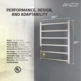 ANZZI Charles Series 6-Bar Wall Mounted Towel Warmer (20.47" W x 26.77" H), Dual Installation, Digital Control Panel, Rhino Alloy Certified Stainless Steel