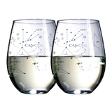 Set of 2 Zodiac Sign Wine Glasses with 2 Wooden Coasters (Cancer)