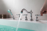 ANZZI Patriarch 5-Hole Deck Mount Tub Filler, Dual Handle Control, Integrated Hand Sprayer, Solid Brass, 1.8 GPM Flow, WaterSense Certified, Various Finishes
