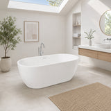 ANZZI Mone Series 67" L Freestanding Soaker Tub with Elegant Contemporary Design, Durable Acrylic Construction, and Built-in Overflow, Glossy White