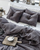 Charcoal gray linen pillowcase