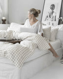 Charcoal grid linen duvet cover