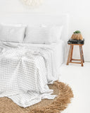 Charcoal grid linen flat sheet