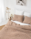 Cinnamon gingham linen duvet cover set (3 pcs)