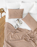 Cinnamon gingham linen flat sheet