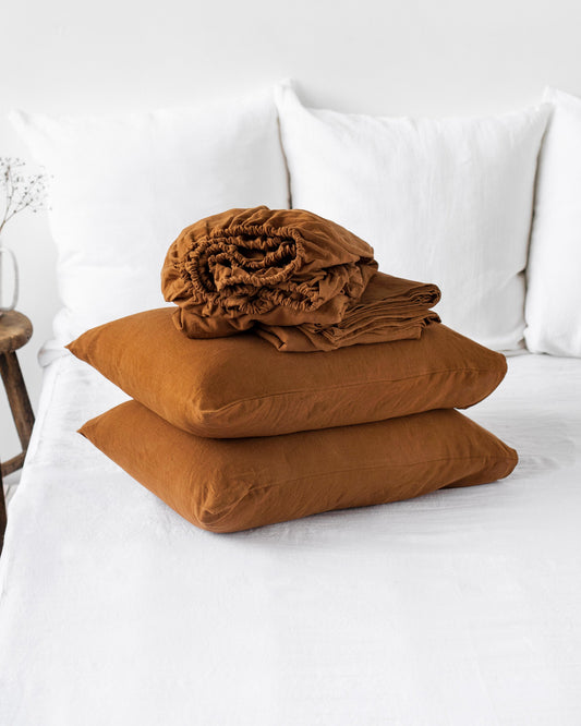 Cinnamon linen sheet set (4 pcs)