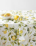 Citrus garden print on white linen tablecloth