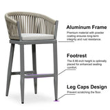 PURPLE LEAF Counter Stools Bar Stools Rattan Bar Stools Wicker Bar Chairs Woven Aluminum Barstools with Back and Cushions