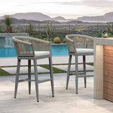 PURPLE LEAF Counter Stools Bar Stools Rattan Bar Stools Wicker Bar Chairs Woven Aluminum Barstools with Back and Cushions