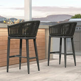PURPLE LEAF Counter Stools Bar Stools Rattan Bar Stools Wicker Bar Chairs Woven Aluminum Barstools with Back and Cushions