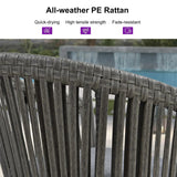PURPLE LEAF Counter Stools Bar Stools Rattan Bar Stools Wicker Bar Chairs Woven Aluminum Barstools with Back and Cushions