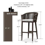 PURPLE LEAF Counter Stools Bar Stools Rattan Bar Stools Wicker Bar Chairs Woven Aluminum Barstools with Back and Cushions