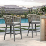 PURPLE LEAF Counter Stools Bar Stools Rattan Bar Stools Wicker Bar Chairs Woven Aluminum Barstools with Back and Cushions