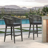PURPLE LEAF Counter Stools Bar Stools Rattan Bar Stools Wicker Bar Chairs Woven Aluminum Barstools with Back and Cushions