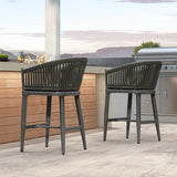 PURPLE LEAF Counter Stools Bar Stools Rattan Bar Stools Wicker Bar Chairs Woven Aluminum Barstools with Back and Cushions