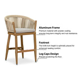 PURPLE LEAF Counter Stools Bar Stools Rattan Bar Stools Wicker Bar Chairs Woven Aluminum Barstools with Back and Cushions
