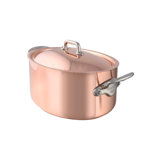 Mauviel M'Heritage M'150 S Copper Oval Stewpan With Lid, Cast Stainless Steel Handles, 7.2-Qt