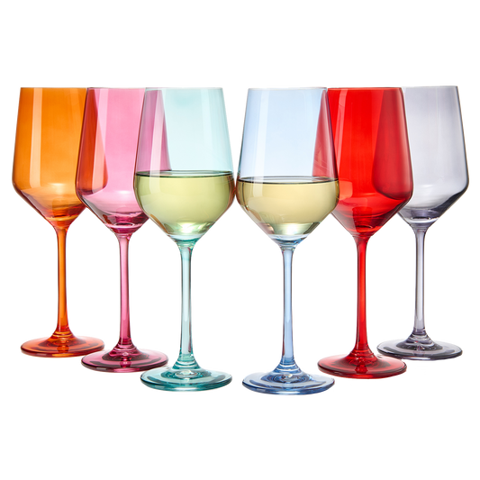 Colored Wine Glass Set, Large 12 oz Glasses Set of 6