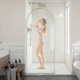 Ember Series 34 in. x 78 in Framed Arch Fixed Shower Screen Door with 8mm Tempered Clear or Fluted Glass