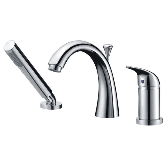 Den Series Single Handle Deck-Mount Roman Tub Faucet with Handheld Sprayer in Polished Chrome