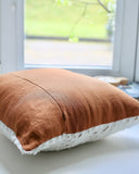 Decorative linen pillow cover with striped fabric in White & Cinnamon
